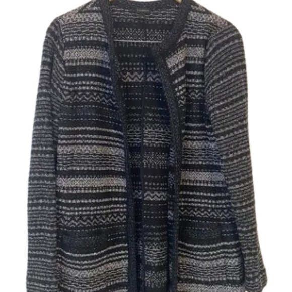 Talbots Metallic Striped Open Front Tweed Sweater Cardigan Black Sz MP - Picture 3 of 3